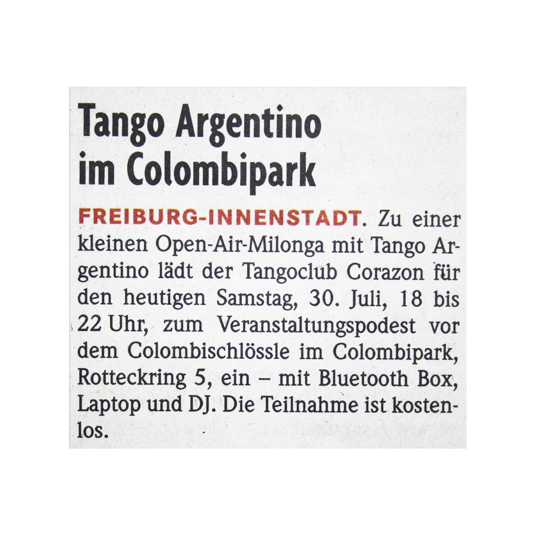Pressearbeit für Verein Tango Argentino: Veranstaltungshinweis